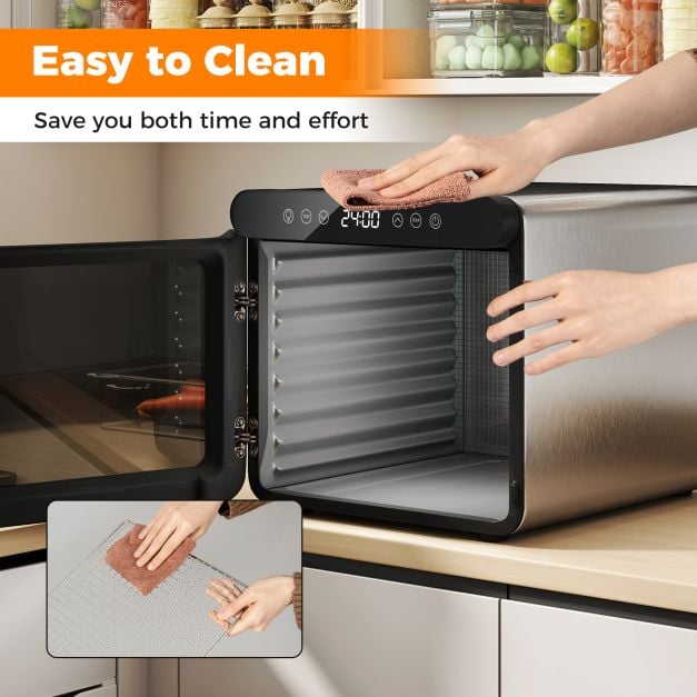 Food Dehydrator with 7 Stainless Steel Trays 1-24H Timer and 30-75℃ Temperature-Silver