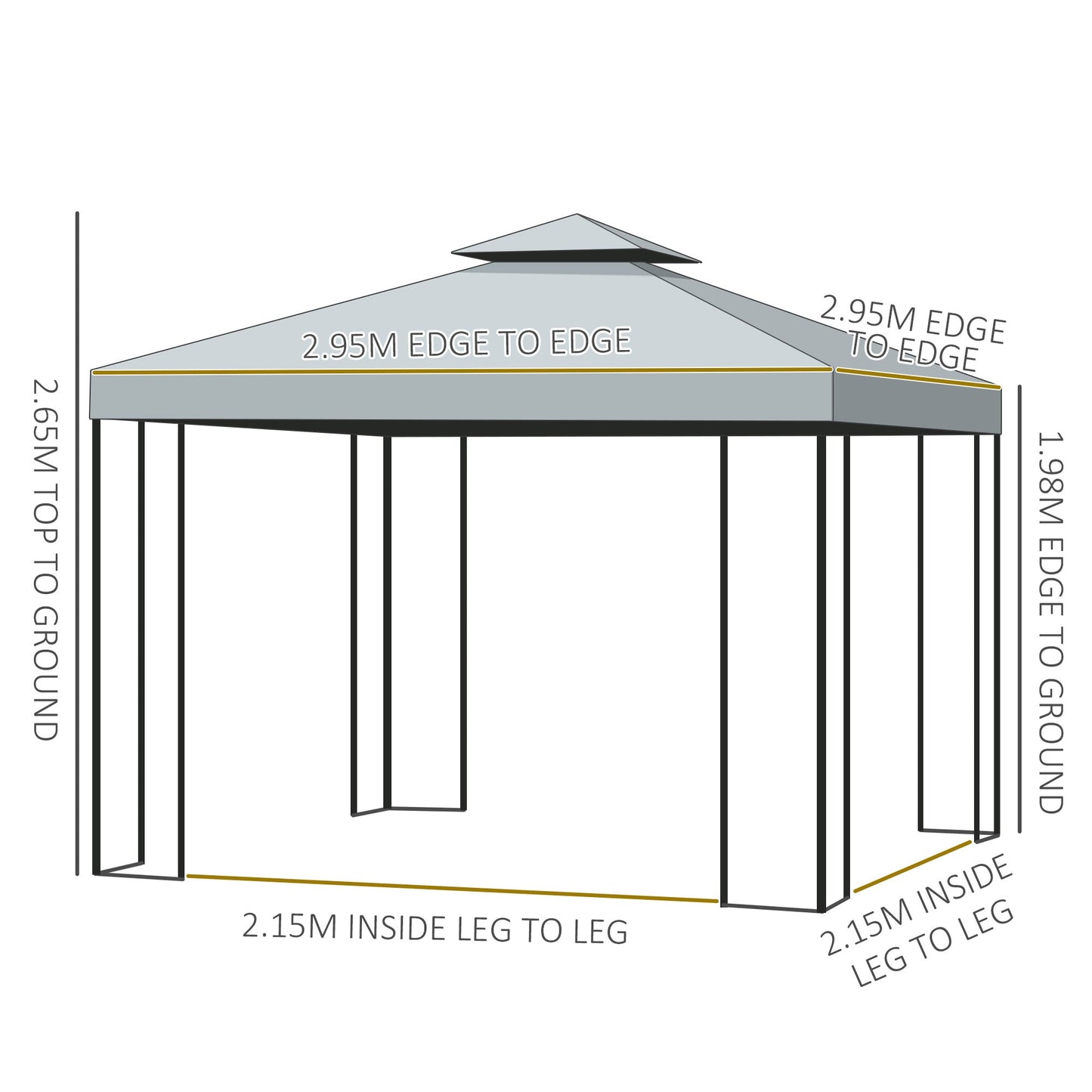 Outsunny 3 x 3 m Garden Metal Gazebo Marquee Patio Wedding Party Tent Canopy Shelter with Pavilion Sidewalls (Dark Grey)