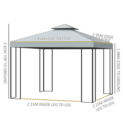 Outsunny 3 x 3 m Garden Metal Gazebo Marquee Patio Wedding Party Tent Canopy Shelter with Pavilion Sidewalls (Dark Grey)