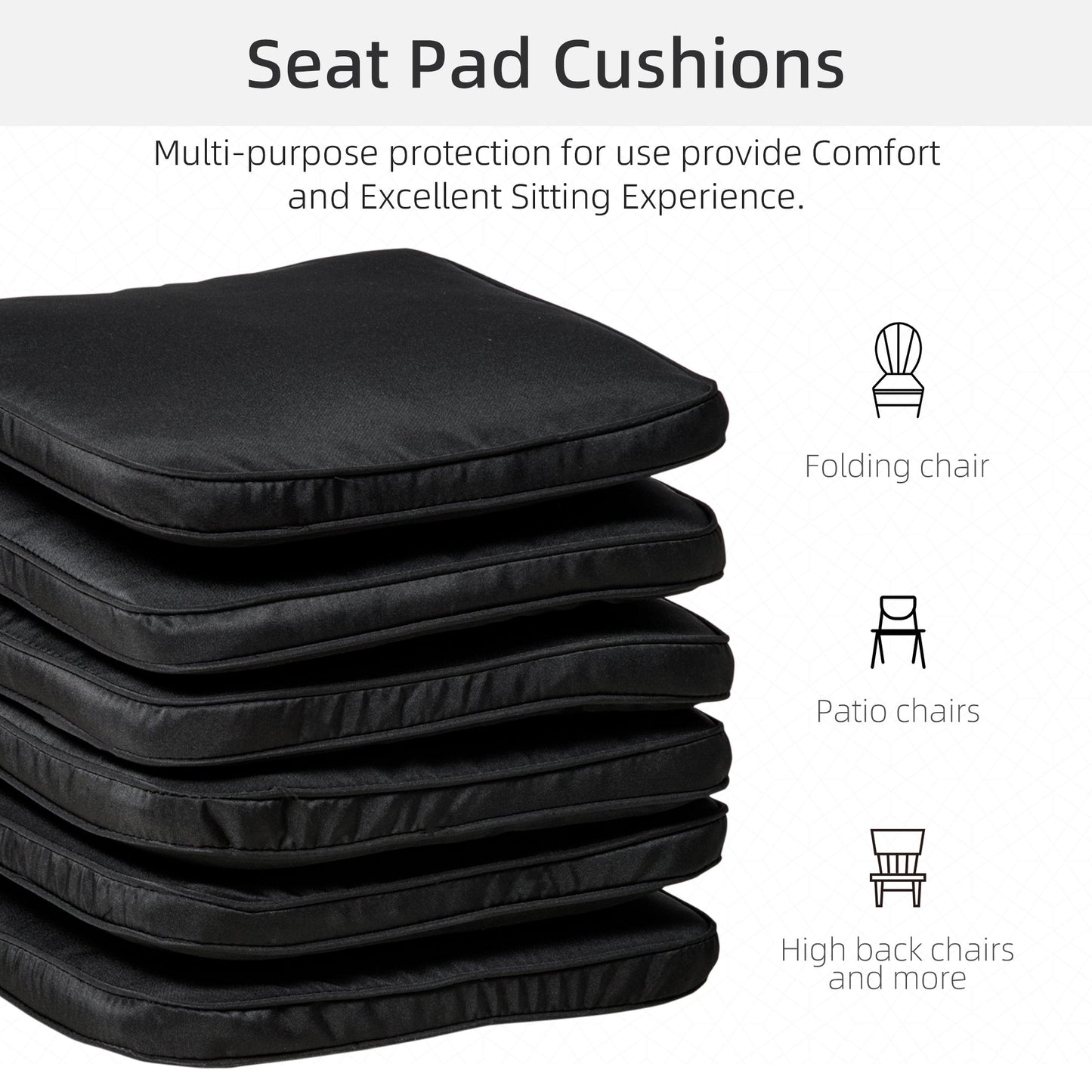 Outsunny Set of 6 Pcs Chair Cushion, 42Lx42Wx5T cm-Black