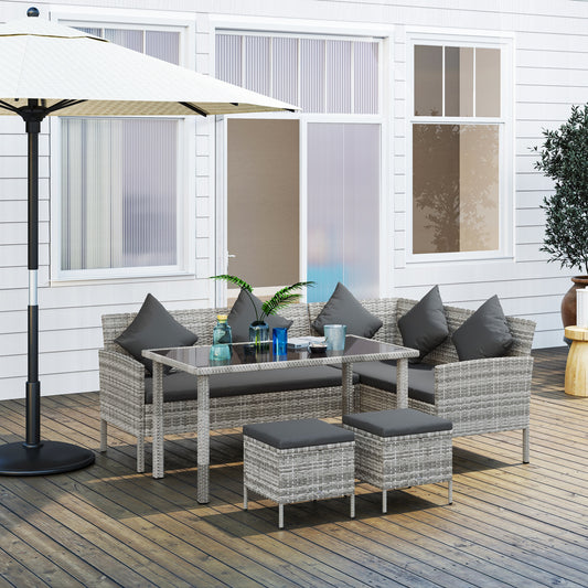 Outsunny tsunny 6-osobowy zestaw jadalny z rattanu, sofa, stół, podnóżek, meble ogrodowe, ciemnoszary
