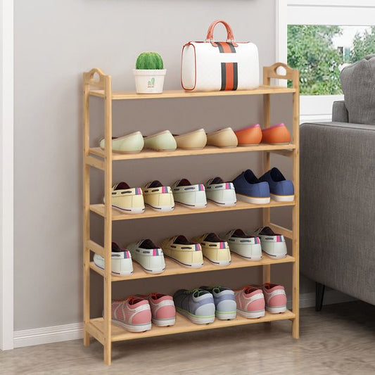 5-Tier Bamboo Shoe Rack with Two Rounded Handles for Entryway
