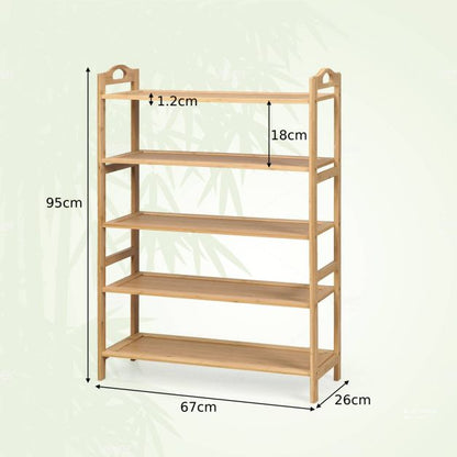 5-Tier Bamboo Shoe Rack with Two Rounded Handles for Entryway