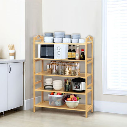 5-Tier Bamboo Shoe Rack with Two Rounded Handles for Entryway