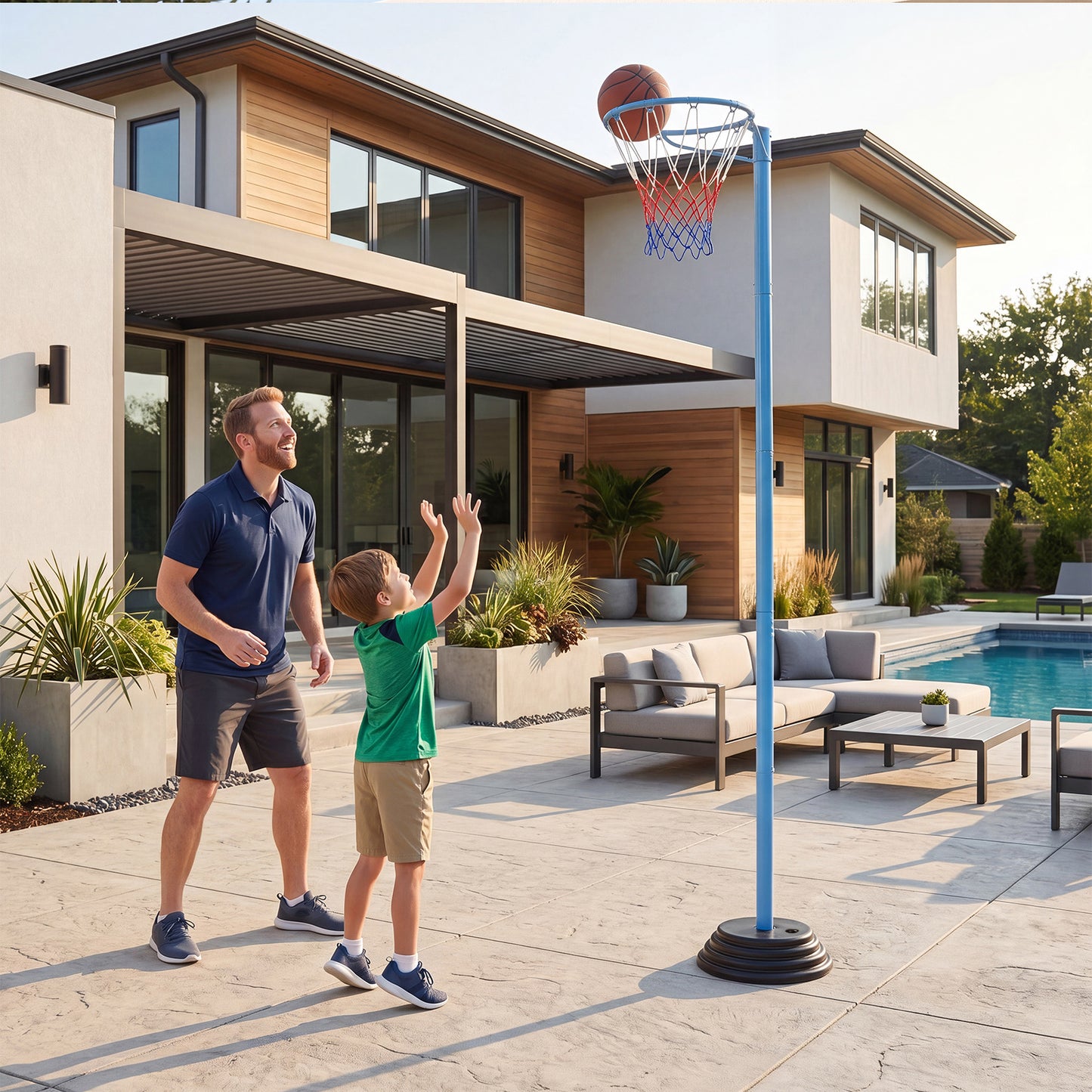 Freestanding Basketball Goal System with 105-255 cm Height Adjustable Pole