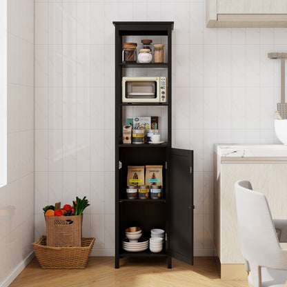 Freestanding Floor Cabinet with 3-Position Middle Panel and Anti-Toppling Mechanism-Black