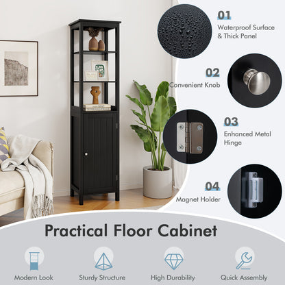 Freestanding Floor Cabinet with 3-Position Middle Panel and Anti-Toppling Mechanism-Black