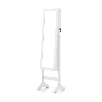 Freestanding Jewelry Armoire Cabinet with Full Length Mirror-White