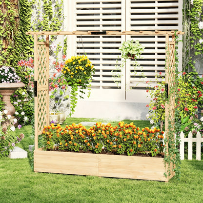 Freestanding Raised Garden Bed Planter Box Planter Box with Trellis-Natural