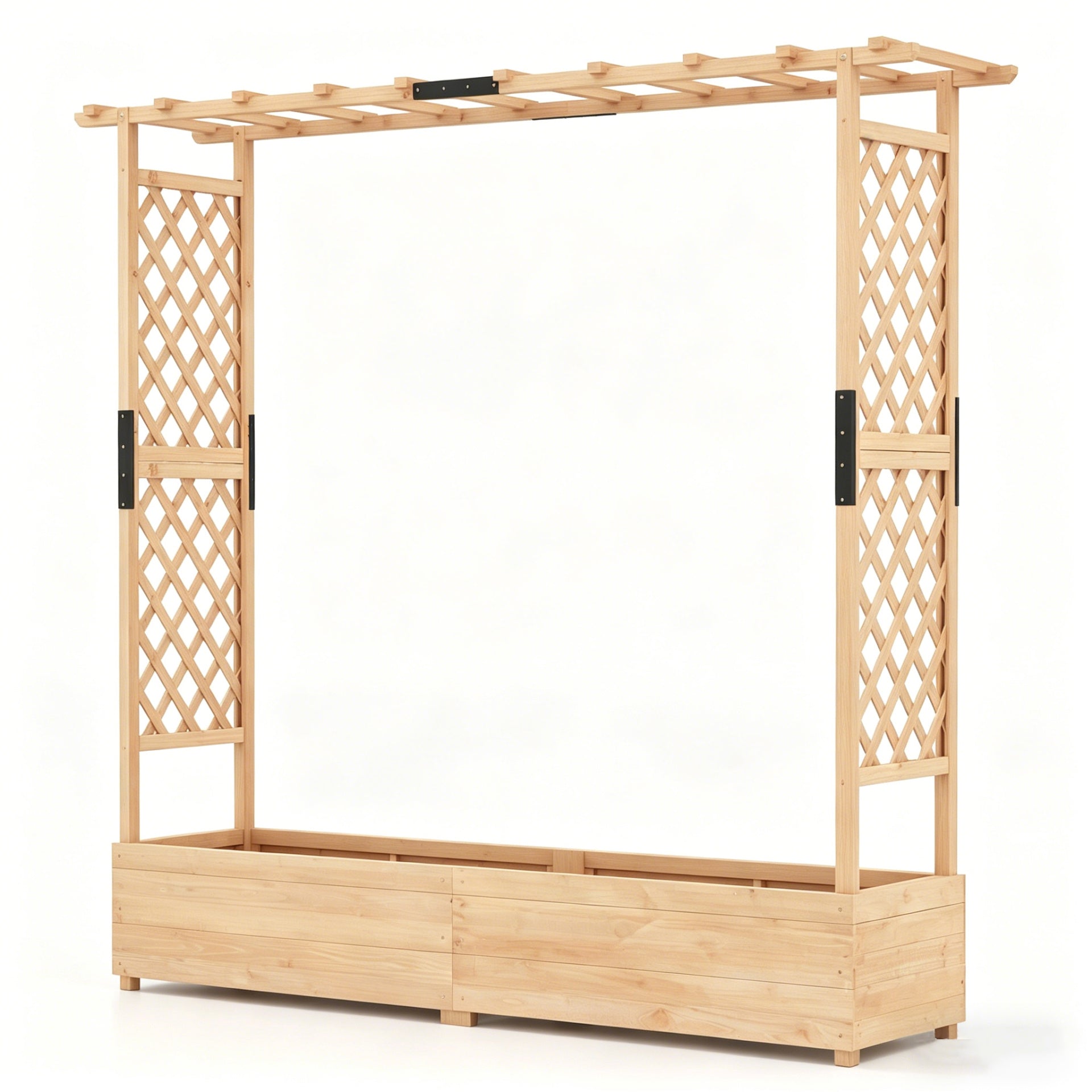 Freestanding Raised Garden Bed Planter Box Planter Box with Trellis-Natural