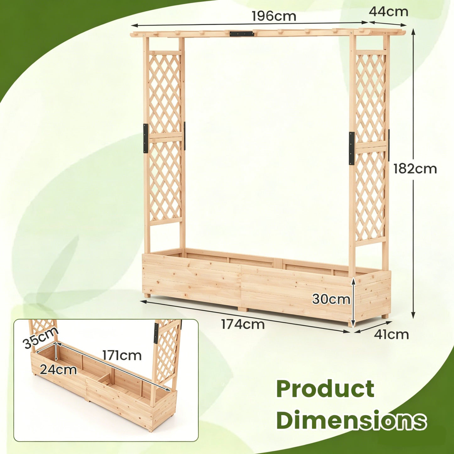 Freestanding Raised Garden Bed Planter Box Planter Box with Trellis-Natural