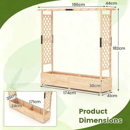 Freestanding Raised Garden Bed Planter Box Planter Box with Trellis-Natural
