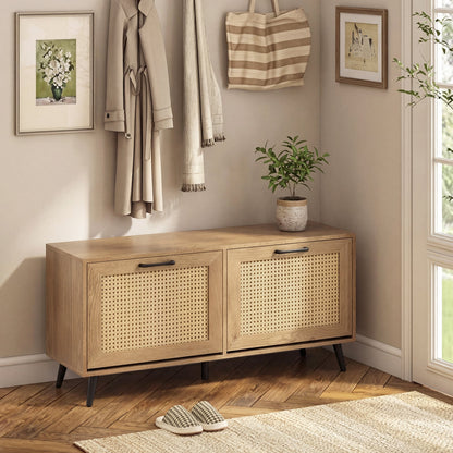 Freestanding Shoe Storage Cabinet with 2 Flip Drawers and Adjustable Shelves-Natural
