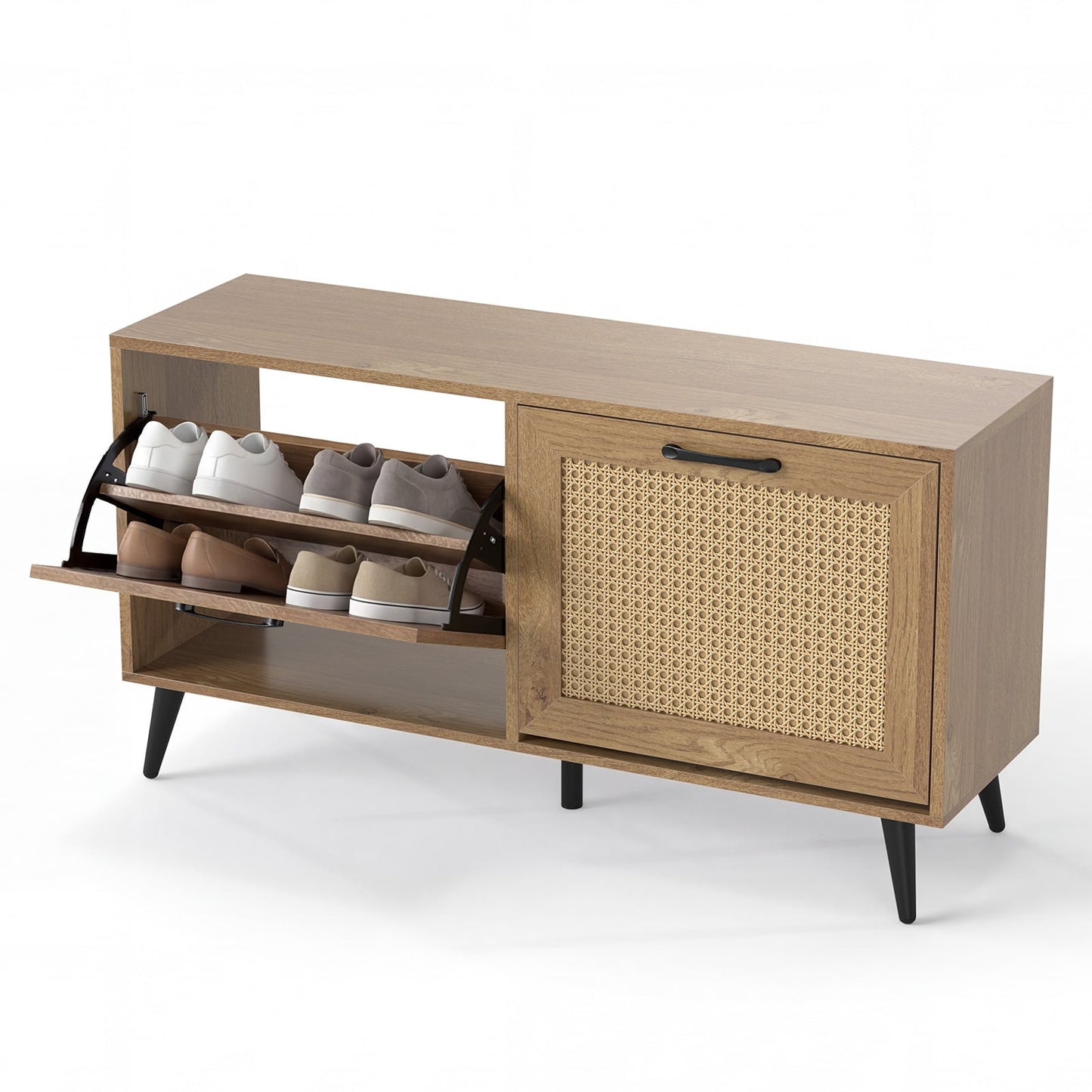 Freestanding Shoe Storage Cabinet with 2 Flip Drawers and Adjustable Shelves-Natural