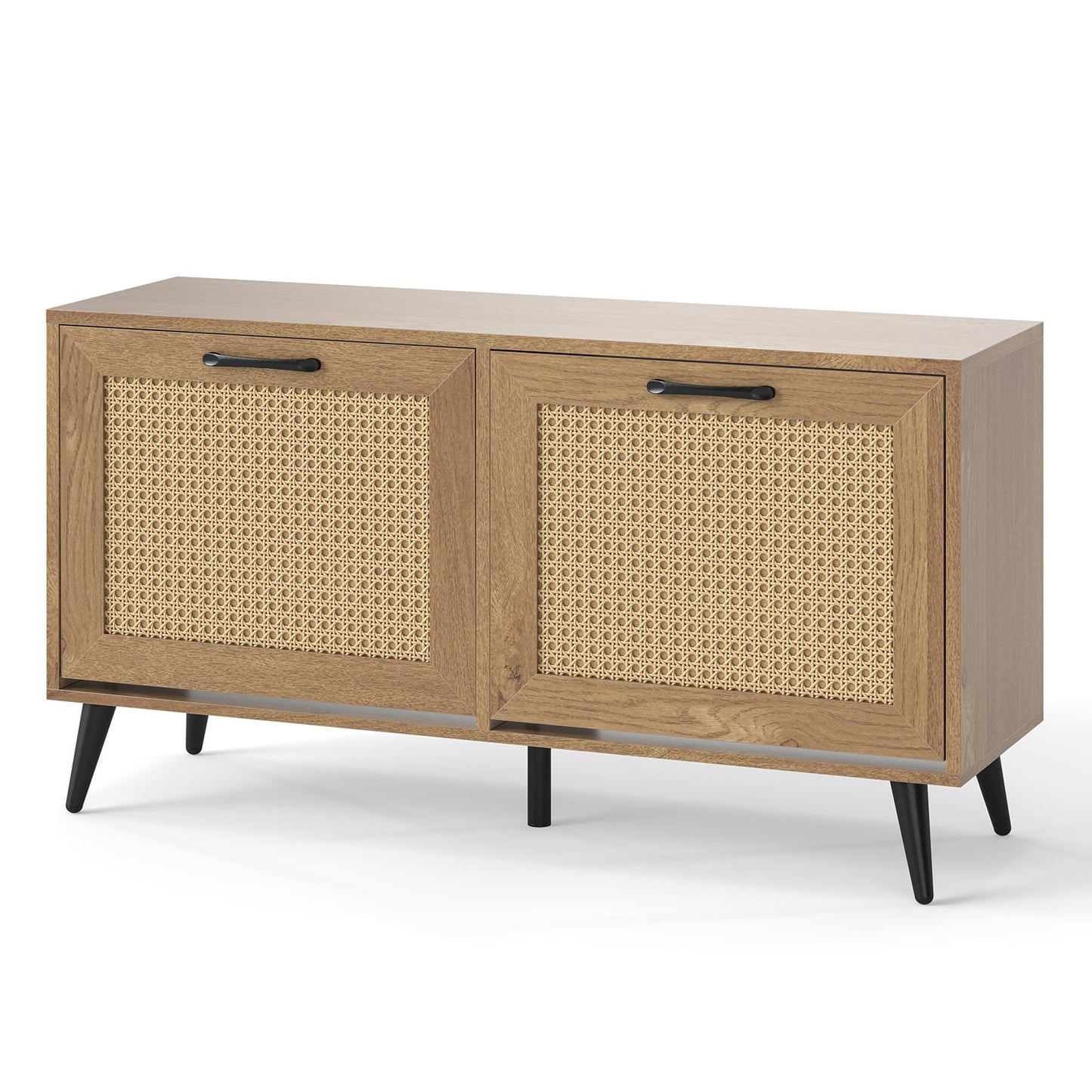 Freestanding Shoe Storage Cabinet with 2 Flip Drawers and Adjustable Shelves-Natural