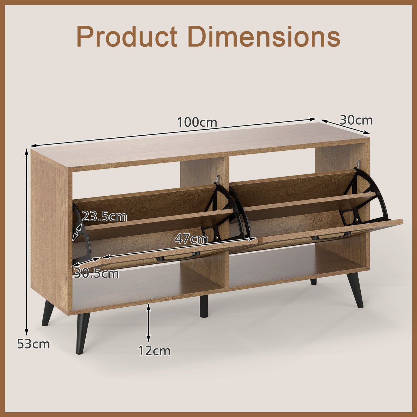 Freestanding Shoe Storage Cabinet with 2 Flip Drawers and Adjustable Shelves-Natural