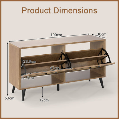Freestanding Shoe Storage Cabinet with 2 Flip Drawers and Adjustable Shelves-Natural