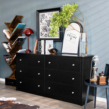 Freestanding Storage Cabinet with 6 Drawers and Anti-Toppling Device for Living Room-Black