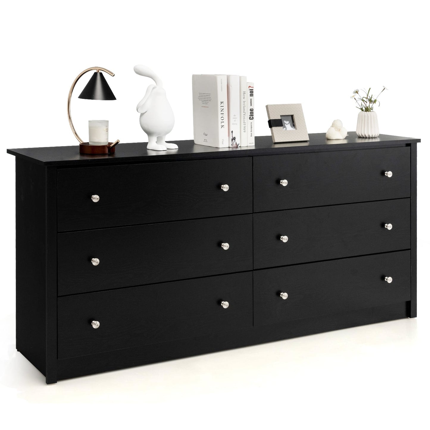 Freestanding Storage Cabinet with 6 Drawers and Anti-Toppling Device for Living Room-Black