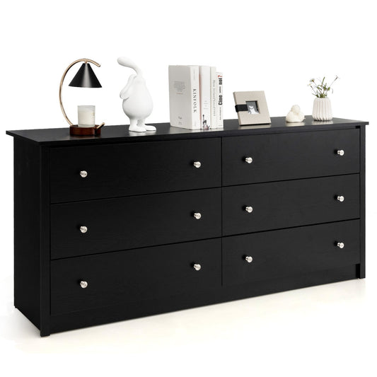 Freestanding Storage Cabinet with 6 Drawers and Anti-Toppling Device for Living Room-Black