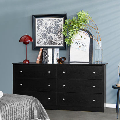 Freestanding Storage Cabinet with 6 Drawers and Anti-Toppling Device for Living Room-Black