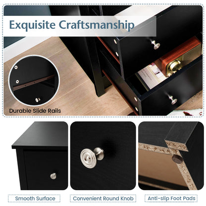 Freestanding Storage Cabinet with 6 Drawers and Anti-Toppling Device for Living Room-Black