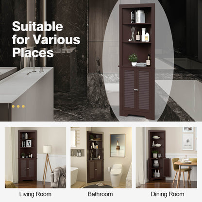 Freestanding Bathroom Corner Cabinet with Shutter Doors-Coffee