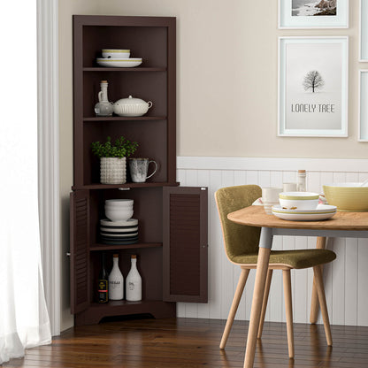 Freestanding Bathroom Corner Cabinet with Shutter Doors-Coffee