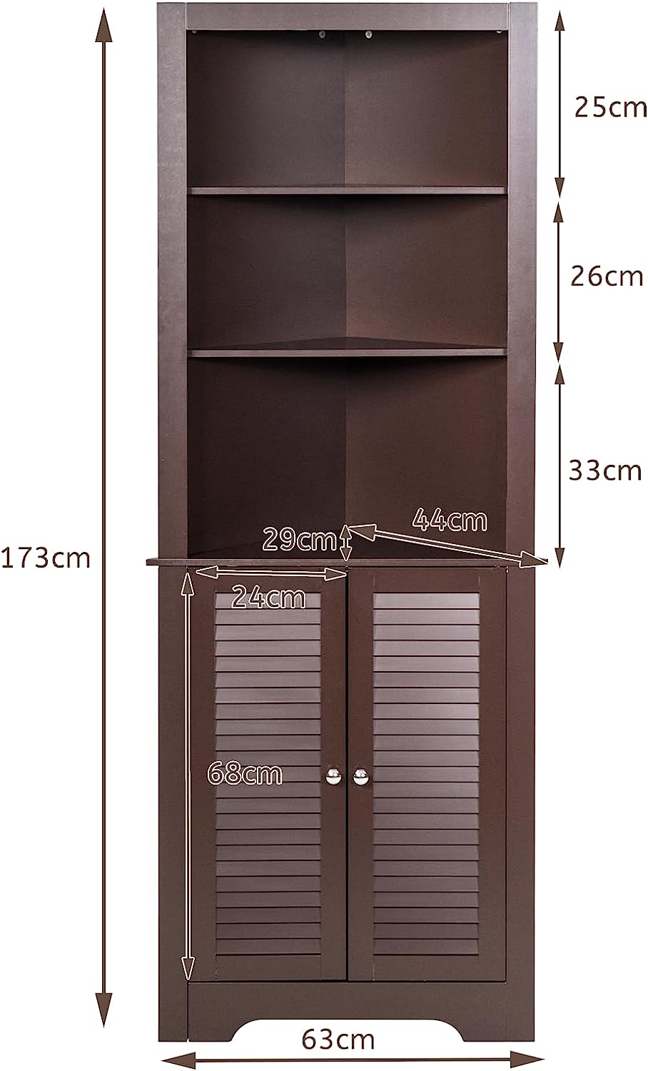 Freestanding Bathroom Corner Cabinet with Shutter Doors-Coffee