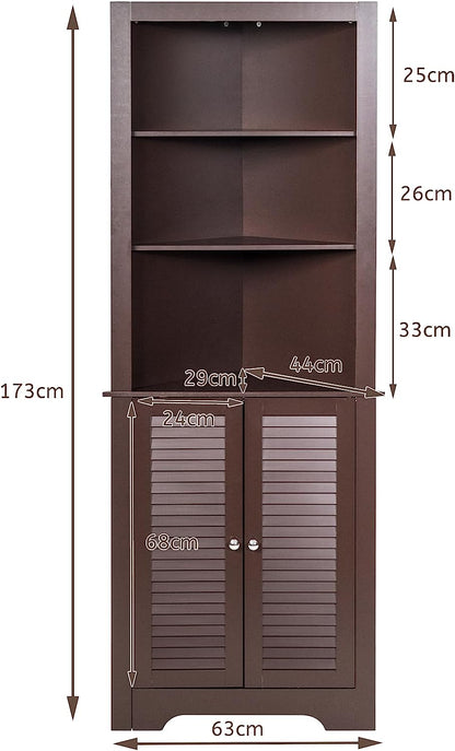 Freestanding Bathroom Corner Cabinet with Shutter Doors-Coffee