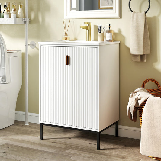 Freestanding Bathroom Vanity Cabinet with Sink and Adjustable Shelf-White