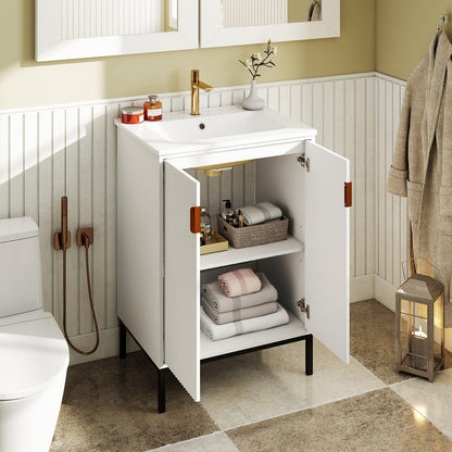 Freestanding Bathroom Vanity Cabinet with Sink and Adjustable Shelf-White