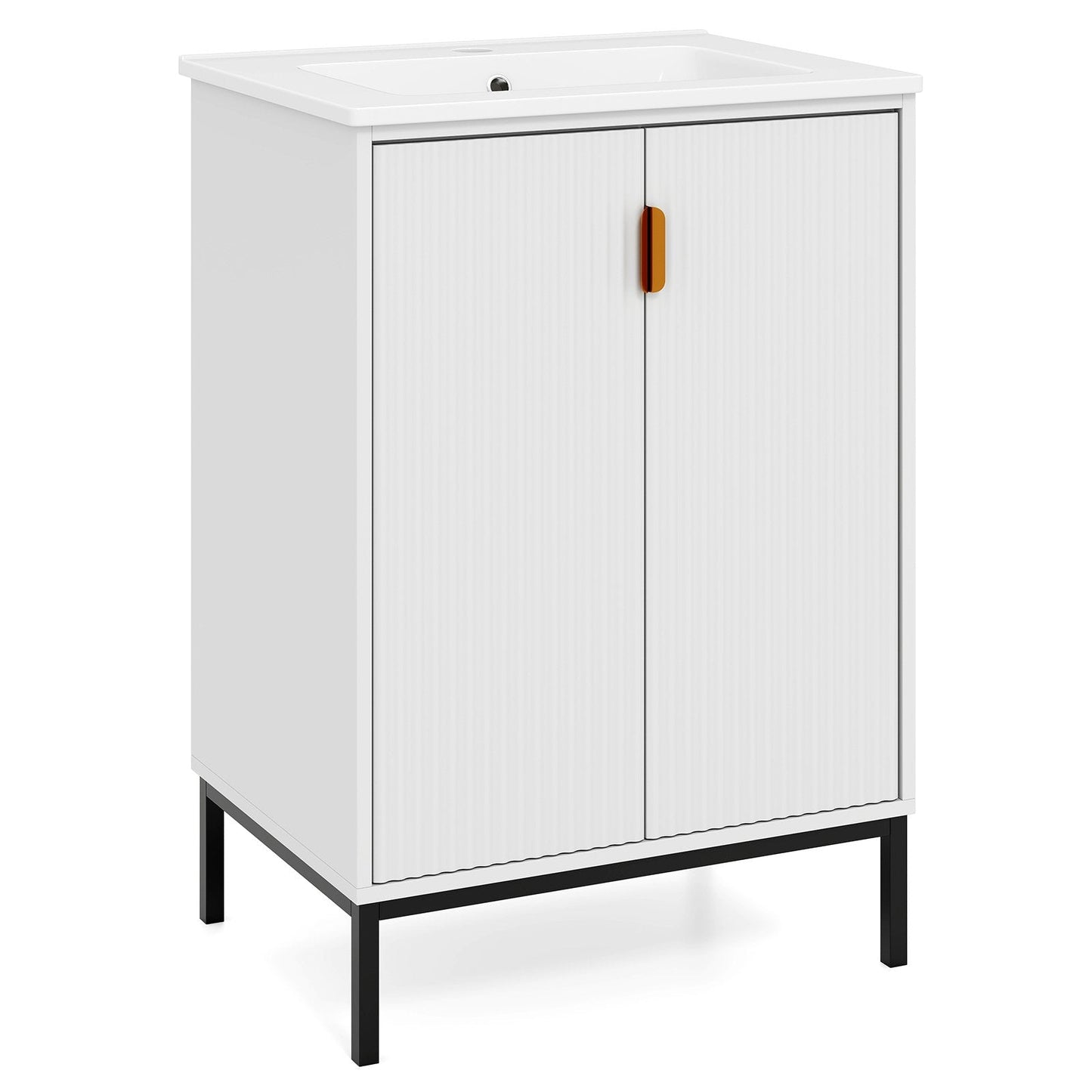 Freestanding Bathroom Vanity Cabinet with Sink and Adjustable Shelf-White