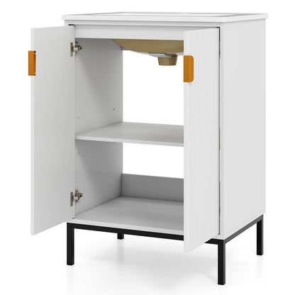 Freestanding Bathroom Vanity Cabinet with Sink and Adjustable Shelf-White