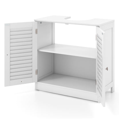 Freestanding Bathroom Vanity Cabinet with 2 Shutter Doors and U-Shape Cut-Out-White