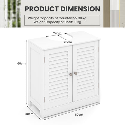 Freestanding Bathroom Vanity Cabinet with 2 Shutter Doors and U-Shape Cut-Out-White
