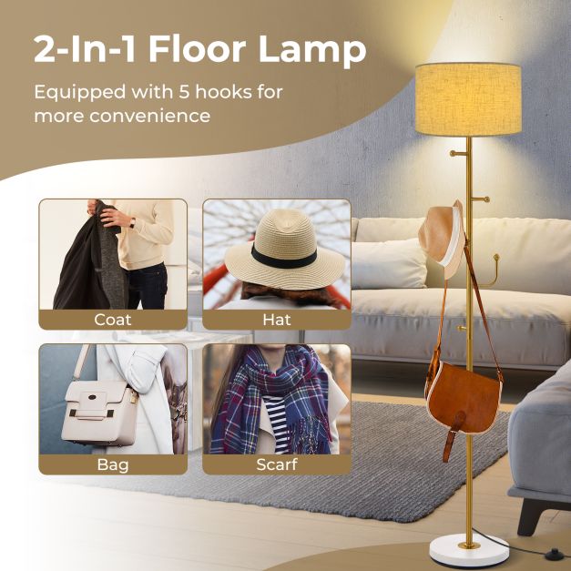 Freestanding Floor Lamp with Coat Rack and Foot Switch