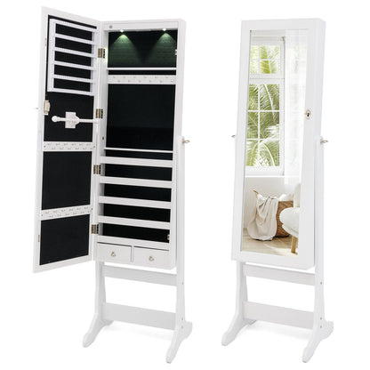 Freestanding Jewelry Armoire Cabinet with Inner LED Lights and 4 Adjustable Tilt Angles-White
