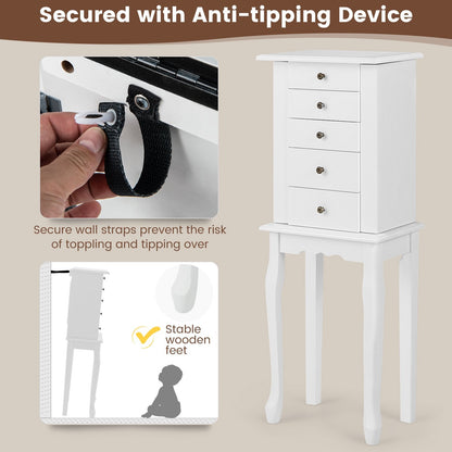 Freestanding Jewelry Armoire Organizer with Flip Up Mirror Side Door-White-White