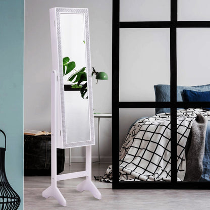 Freestanding Jewelry Cabinet Armoire with Full-Length Mirror-White