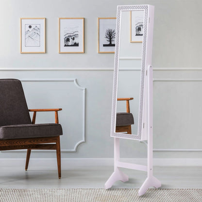 Freestanding Jewelry Cabinet Armoire with Full-Length Mirror-White