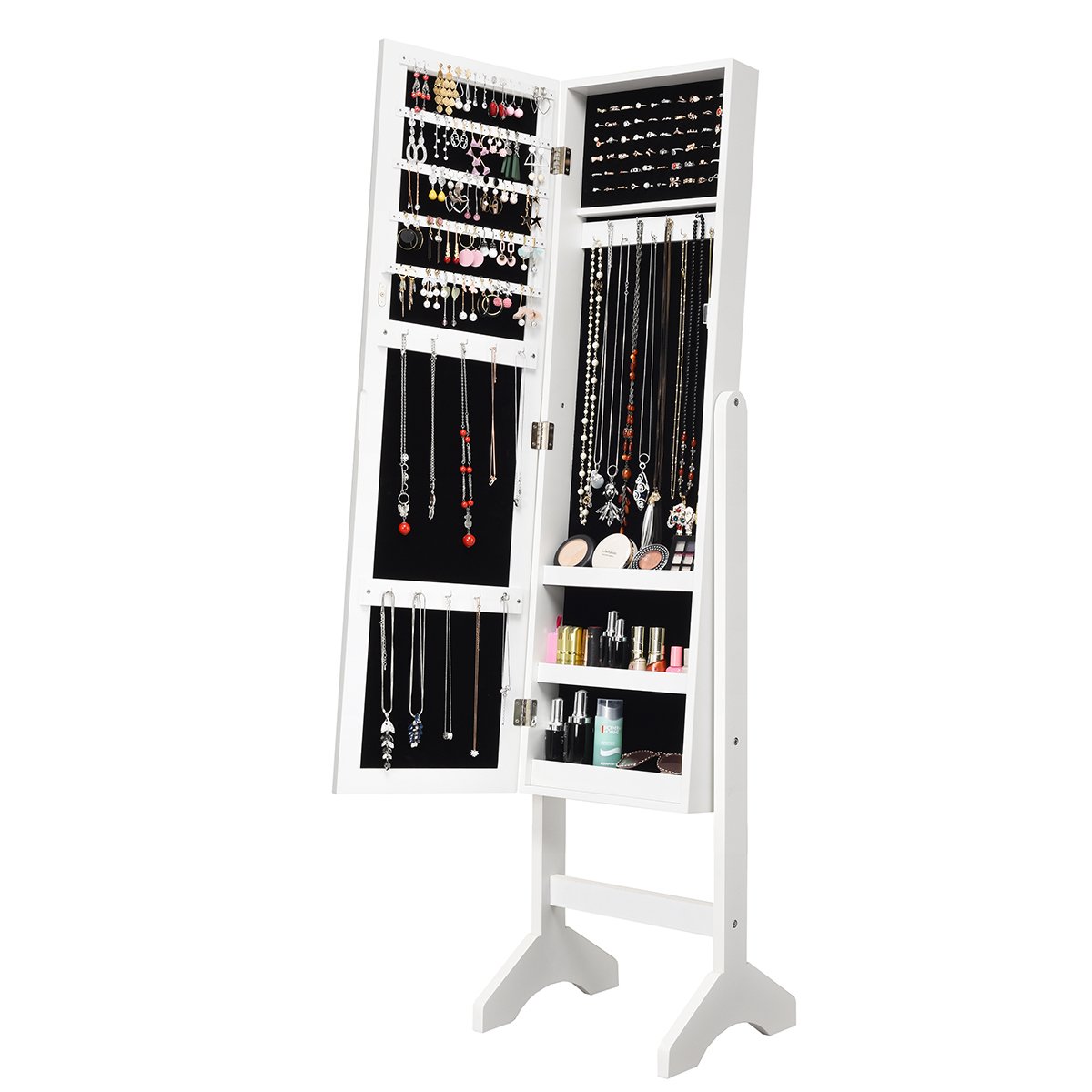 Freestanding Jewelry Cabinet Armoire with Full-Length Mirror-White
