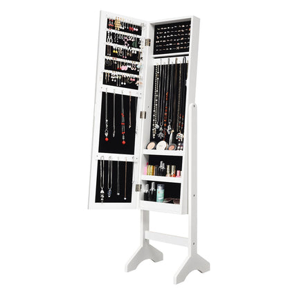 Freestanding Jewelry Cabinet Armoire with Full-Length Mirror-White