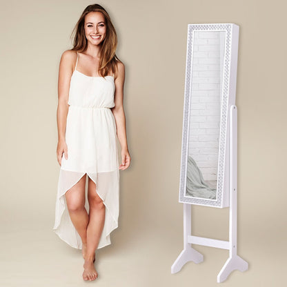 Freestanding Jewelry Cabinet Armoire with Full-Length Mirror-White