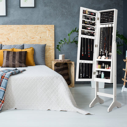 Freestanding Jewelry Cabinet Armoire with Full-Length Mirror-White