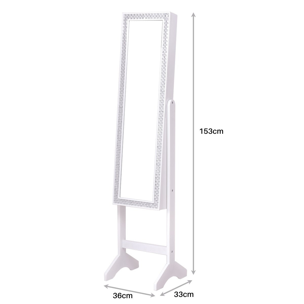 Freestanding Jewelry Cabinet Armoire with Full-Length Mirror-White