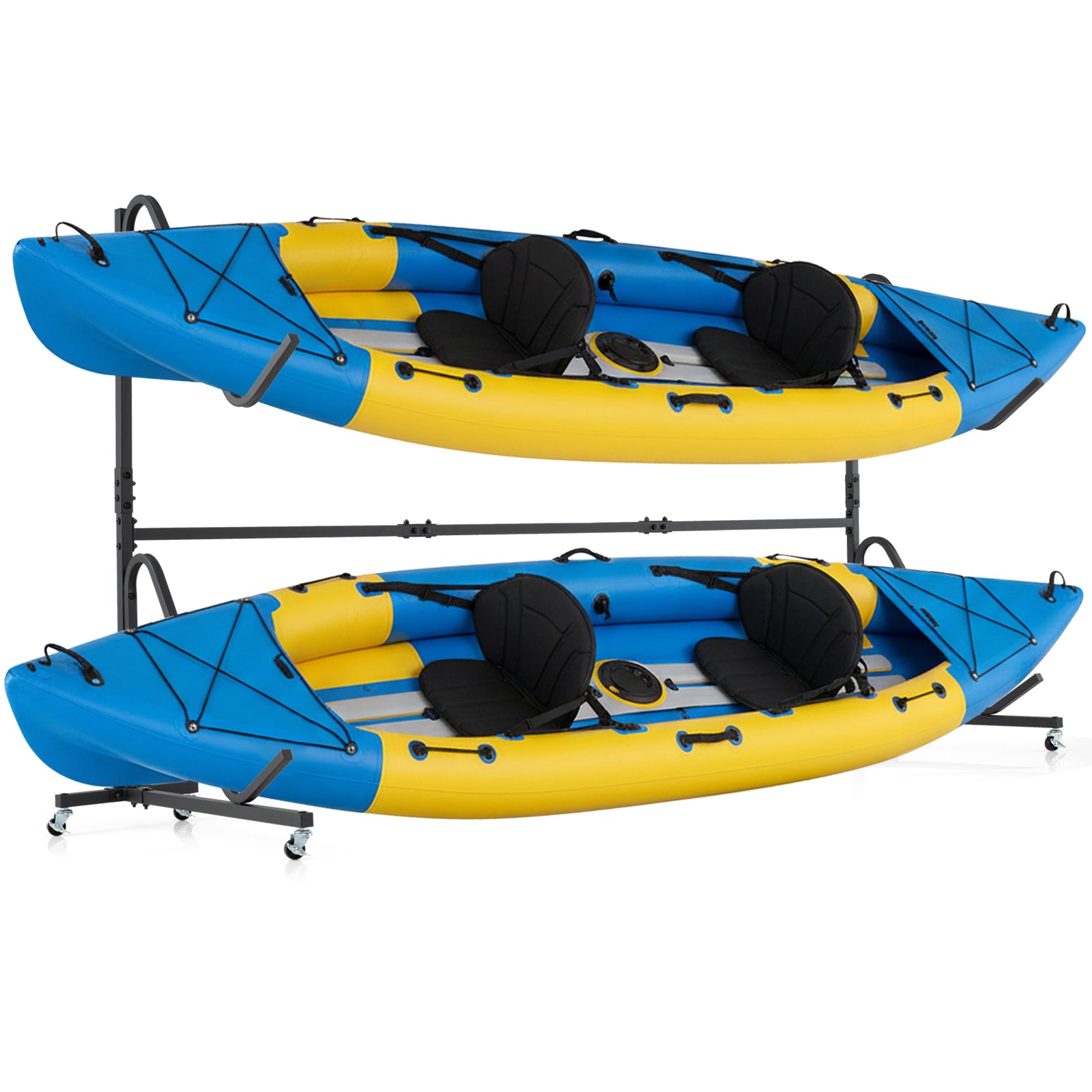 Freestanding Kayak Storage Rack for 2 Kayaks with 6 Lockable Wheels-Black
