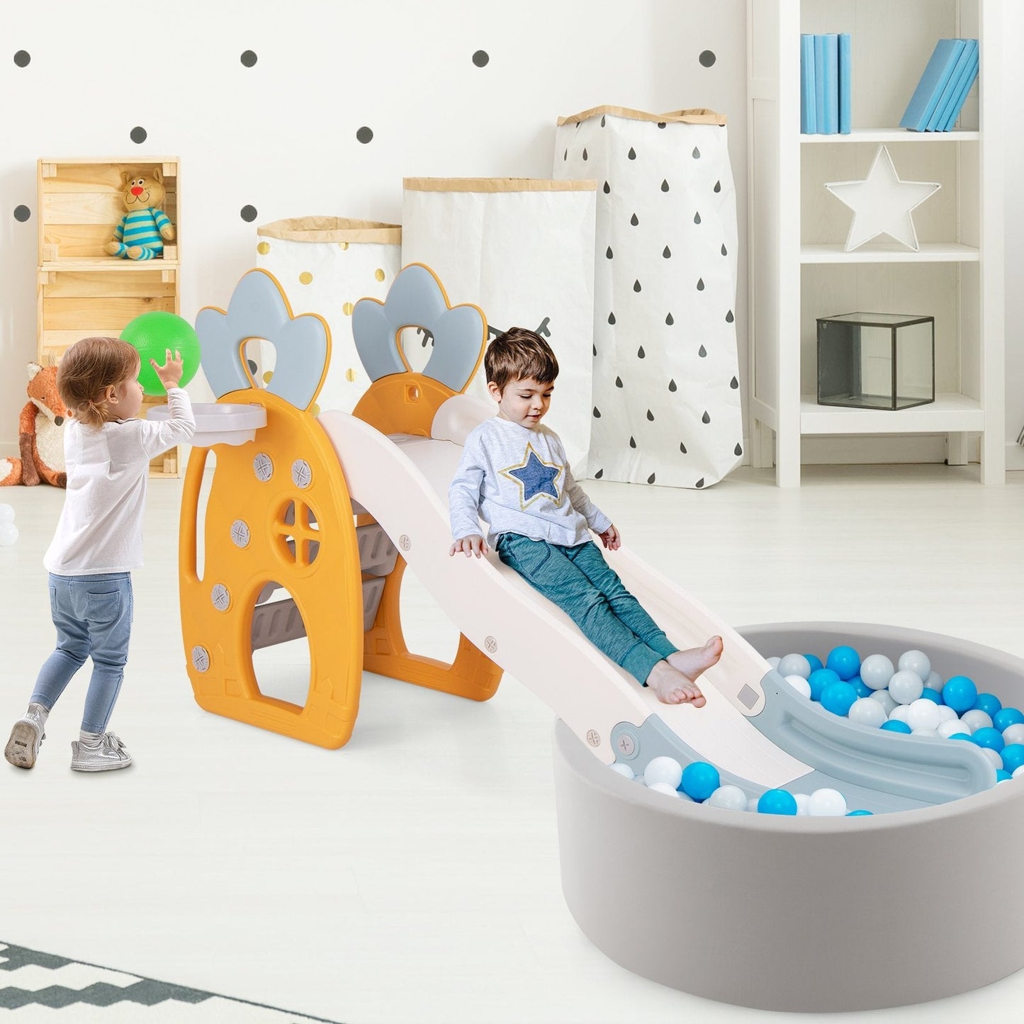 Freestanding Kids Slide Indoor Foldable Kids Slide with Climber