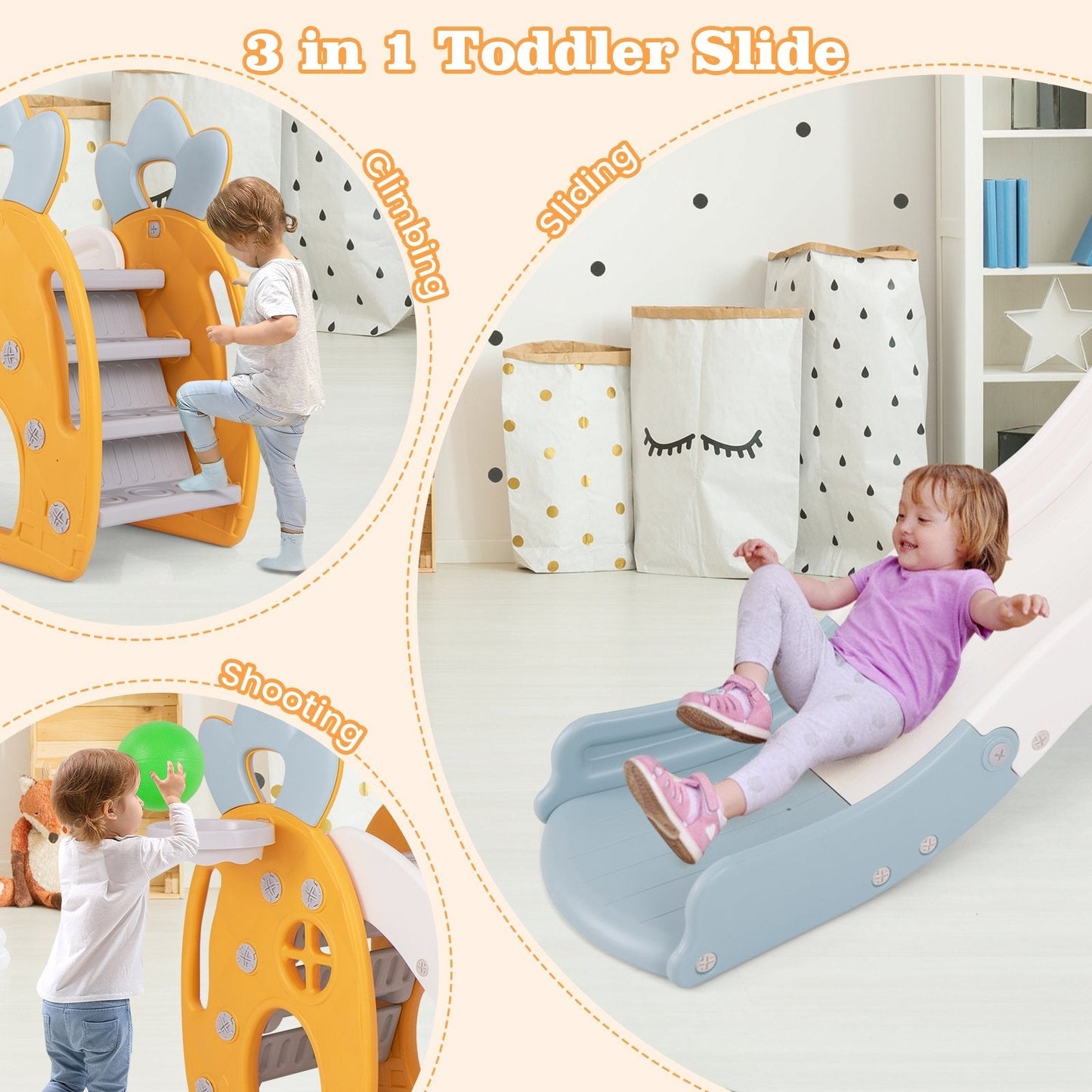 Freestanding Kids Slide Indoor Foldable Kids Slide with Climber