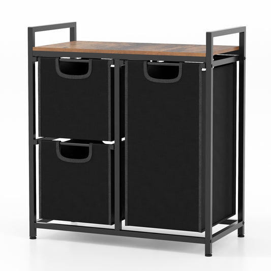 Freestanding Laundry Hamper Laundry Basket with 3 Pull-Out Bags-Black & Brown